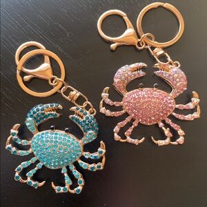 Rhinestone Crab Bag Charm / Keychain Pink OR Blue